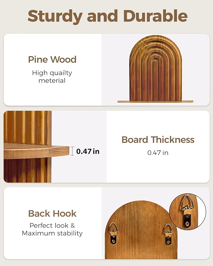 Bamworld Boho Wall Decor 2pcs Plant Wall Shelf, Mid Century Modern Decor Hanging Plant Shelf, 2-Tier Wooden Floating Shelves for Home, Bathroom Bedroom Living Room, Office Planter Decoration Walnut