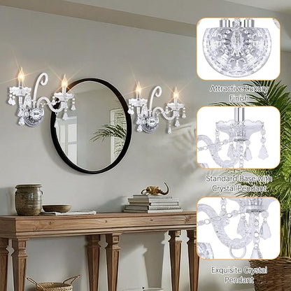 Vintage Crystal Wall Sconce Lighting Crystal Wall Light Elegant 2 Lights European Style Decorative Luxury Sconces Wall Lamp for Bathroom Bedroom Bedside Entryway Sconce Light