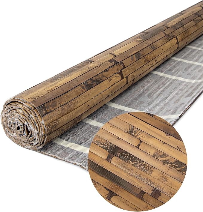 Natural Bamboo Wall Panel for Interior Wall Decor, Renewable Pole Wrap Wainscoting Paneling for Wall Ceiling Furniture Cabinet Office, 48 x 96 Inch, Dark Burned