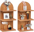 2 Pieces Boho Wall Shelf,3 Tier Arch Wooden Mid Century Shelves Decorative Rainbow Hanging Shelves,Bohemian Floating Shelves,wall Mounted Wood ArchWall Decor for Living Room Display (02)
