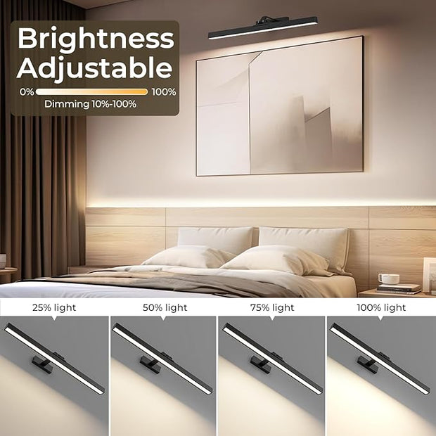 Picture Lights for Wall, Battery Operated Picture Light 24in Gallery Light for Paintings CCT Dimmable Recharging Battery Wall Light with Remote Control for Living Room Gallery Dartboard 2PCS