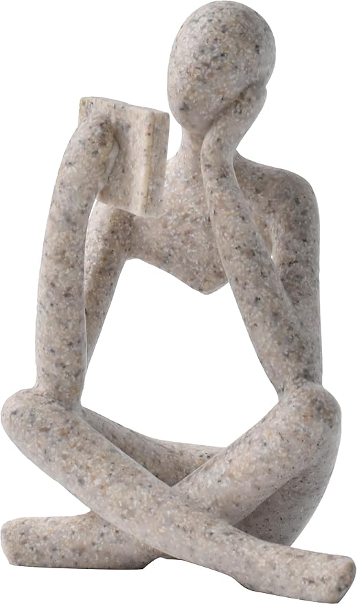 Style-B Beige, Creative Abstract Thinker Bookend for Home Aesthetic, Study, and Wine Cabinet – Stylish Shelf Decor Accent and Thoughtful Gift for Living Room, Bar, or Coffee Shop