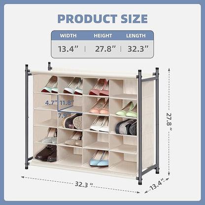 STORAGE MANIAC Stackable Shoe Cubby Organizer, Free Standing Shoe Cube Rack for Entryway, Bedroom, Apartment, Closet, 20-Cube Beige