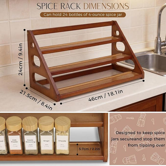 Bamboo 3 Tier Spice racks, Spice Organizer, Kitchen Seasoning Spices Rack, Suitable for Spice Organizers Such as Sitchen Countertops, Stoves, Sorage Rooms (XL)
