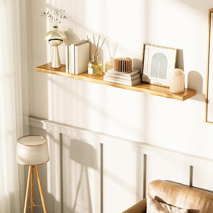 Floating Shelves for Wall Rustic Farmhouse 55 Inch Floating Shelf Bathroom Wooden Shelves for Wall Mounted Live Edge Pine Shelf with Unique Natural Grain for Living Room Bedroom Kitchen (Natural)