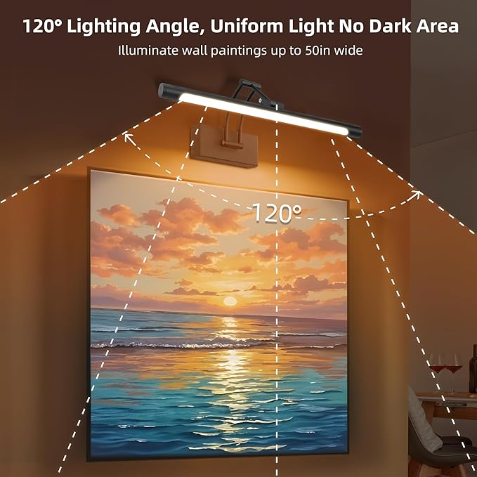 16“ Picture Lights for Wall, 8000mAh Rechargeable Wireless Picture Light with Remote, Dimmable 3 Colors LED Art Lighting for Paintings Frame Poster Dartboard Gallery Light, Black