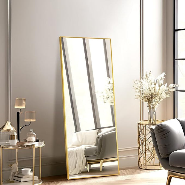 NicBex Full Length Mirror, 56"x19", Aluminum Alloy Frame Full Body Mirror with Stand, Gold - Free Standing, Leaning Against Wall or Wall-Mounted, Best for Bedroom Living Room Dressing Room