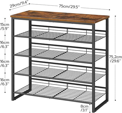 HOOBRO Shoe Rack, 5 Tier Shoe Organizer for Front Door Entrance, Shoe Shelf with Adjustable Tilt Angle, Holds 16-20 Pairs, for Entryway, Garage, Closet, Rustic Brown and Black BF08XJ01