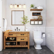 QEEIG ‎Bathroom Shelves Over Toilet - Paper Storage Wall Mounted Farmhouse Decor Decorations Aesthetic Décor Sign Small Floating Shelf 2+1 Set 16 inch, Rustic Brown (020BN)