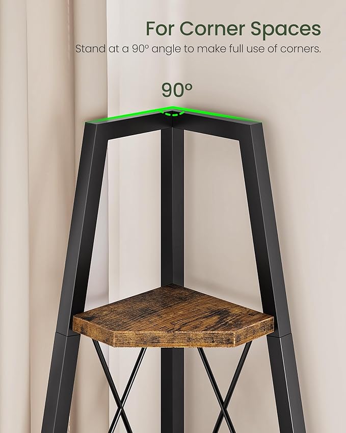 5-Tier Corner Shelf, Corner Bookshelf, Ladder Shelf, Floor Standing Storage Rack, Open Display Stand, Plant Stand, for Living Room, Bedroom, Study, Bathroom, Rustic Brown and Black TCJ22BF