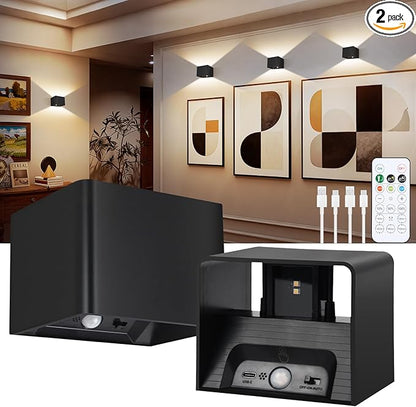 Aialun Motion Sensor Wall Light 5000mAh Battery Operated,Rechargeable Wall Sconce Set of 2 Wireless Closet Light,3CCT & Dimmable Up and Down Night Lights Magnetic Stair Lights for Bedroom Hallway