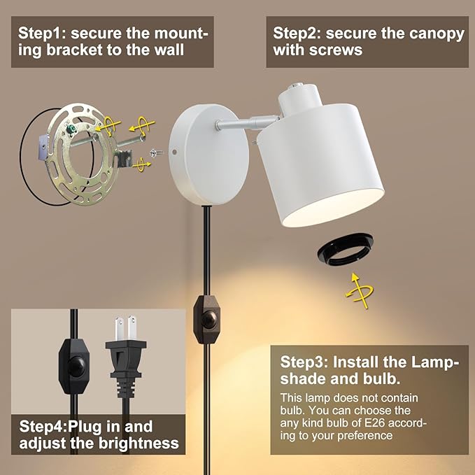 LIGHTESS Plug in Sconce Set of Two, 350° Adjustable Dimmable Wall Light, Modern Wall Lamps for Living Room Bedroom Hallway,Kitchen (Bulb Not Included)