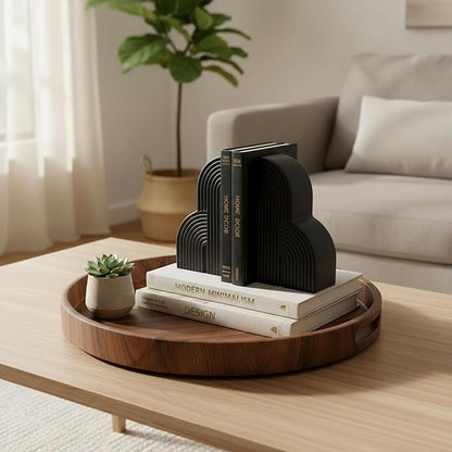 6.6‘’ Decorative Resin Book Ends for Shelves - Modern Bookends for Heavy Books - Minimalist Book Stopper for Aesthetic Home Office Bookshelf Decor - Stylish Gifts for Book Lovers (Black)
