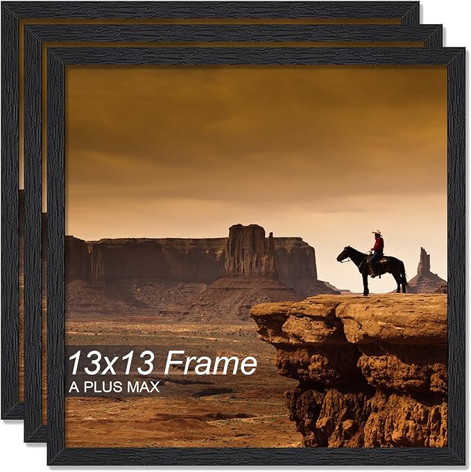 A PLUS MAX Square 13x13 Frame Set of 3, Black Engineered Wood Picture Frame for 13 x 13 Picture Poster Photo, Light Weight 13by13 Frame with Wood-grain for Wall - 3 Pack/Black/13 x13