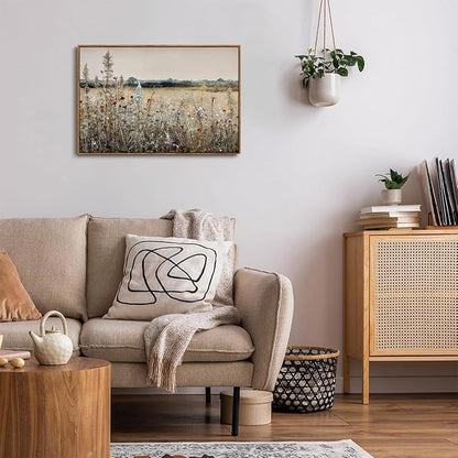 OIQArtOIQ Vintage Wildflowers Landscape Wall Art Framed Floral Natural Scenery Oil Painting Canvas Prints Country Farmhouse Decor Pictures Kitchen Bedroom Living Room Bathroom