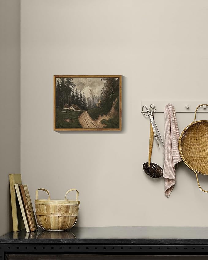 SHENIFY Vintage Village Framed Canvas Wall Art Classical Landscape Road Prints Farmhouse Kitchen Office Decor - 8x10in Natural Framed