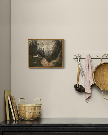 SHENIFY Vintage Village Framed Canvas Wall Art Classical Landscape Road Prints Farmhouse Kitchen Office Decor - 8x10in Natural Framed