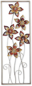 All American Collection New Aluminum/Metal Wall Decor with Frame (Burgundy/Brown Flower)