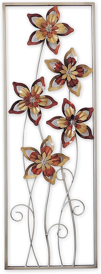 All American Collection New Aluminum/Metal Wall Decor with Frame (Burgundy/Brown Flower)