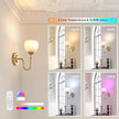 Set of 2 Vintage Battery Operated Wall Sconce, Rechargeable Wall Lamp with 5000mAh Battery & Remote Control, Dimmable Wall Lights with tulip shade for Bedroom Bathroom Living Room, (Tulip White Up)