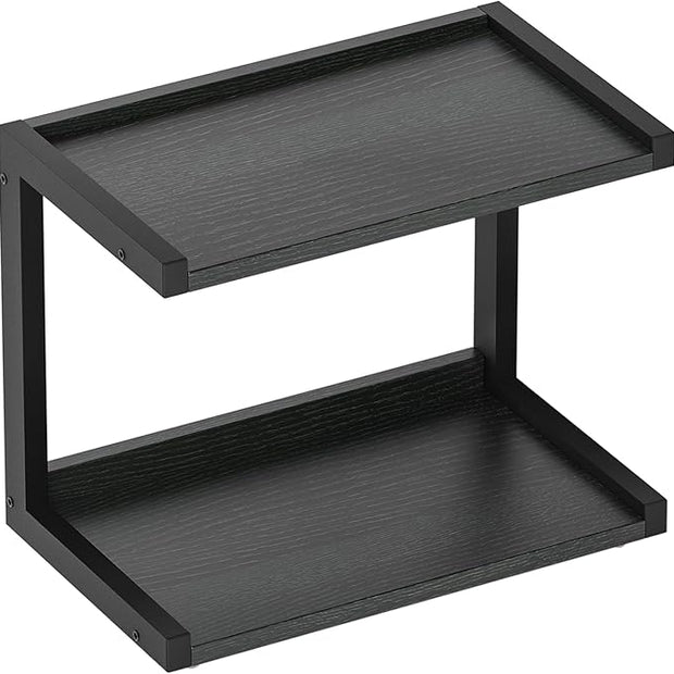 MARTY 2 Tier 12.6"x7.7" Counter Shelf Organizer Kitchen Spice Rack for Countertop, Coffee Station Organizer for Mugs Cups, Wood Shelf Desk Storage Organizer for Bathroom Home Office (Black)