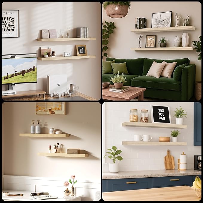 Floating Shelves for Wall, Bathroom Shelves Over Toilet, Wall Shelves & Book Shelf for Room, Hanging Shelf, Modern Wooden Mounted Floating Shelves, 36x7x1.5 in (Oak, Set of 2)
