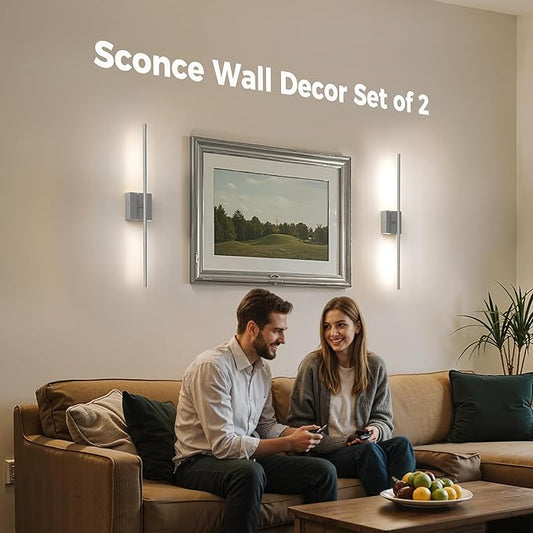 L LOHAS LED Battery Operated Wall Sconces Set of 2, Battery Wall Sconce 10000mAh, Nickel Rechargeable Sconces 6000K, 28.3 Inch Wireless Wall Lights, Sconce Wall Decor for Bedroom, Living Room