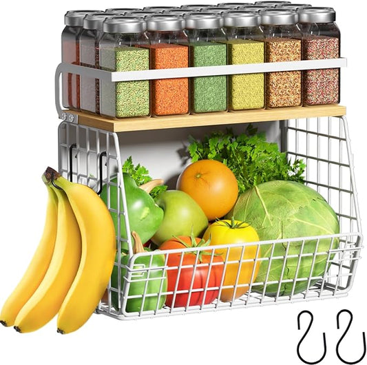 Ofiray-home Magnetic Shelf for Fridge with Wood Lid, Fruit Potato and Onion Storage Bins, Pantry Organizers & Storage, Large Container Magnetic Spice Rack for Refrigerator, Kitchen Counter (White, 1)