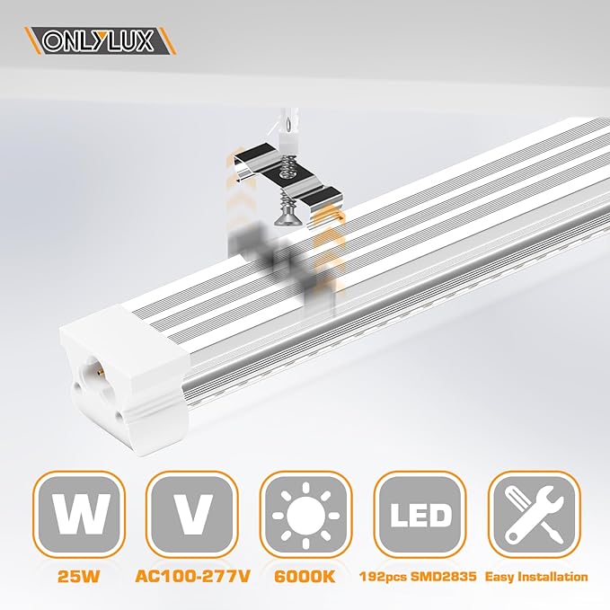 LED Shop Lights, LED Tube Light 25W 6000K, Garage Lighting, Super Bright, Under Cabinet Lighting, Linkable with Plug Shop Lights for Garage Workbench Workshop Basement (2 Pack)