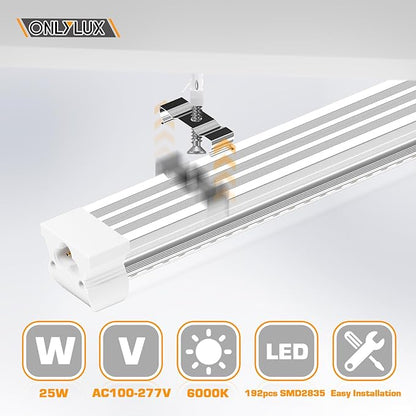 LED Shop Lights, LED Tube Light 25W 6000K, Garage Lighting, Super Bright, Under Cabinet Lighting, Linkable with Plug Shop Lights for Garage Workbench Workshop Basement (2 Pack)