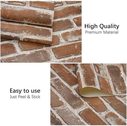 Okydoky Peel and Stick Wallpaper, Brown Brick Wallpaper for Home Decoration, Contact Paper Stick and Peel Backsplash, Vinyl Self Adhesive Wall Paper for House, Workshop&Office, 17.3"x393", C203-10