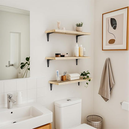 SKYSEN Floating Shelves for Wall Set of 6, 15.7in Wood Wall Shelf for Decor, Bathroom, Bedroom, Storage, Book,Kitchen, Living Room - Rustic Brown(fs-40-l)
