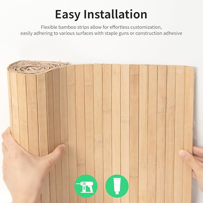 Natural Bamboo Wall Panel for Interior Wall Decor, Renewable Pole Wrap Wainscoting Paneling for Wall Ceiling Furniture Cabinet Office, 48 x 96 Inch, Carbonized