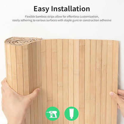 Natural Bamboo Wall Panel for Interior Wall Decor, Renewable Pole Wrap Wainscoting Paneling for Wall Ceiling Furniture Cabinet Office, 48 x 96 Inch, Carbonized