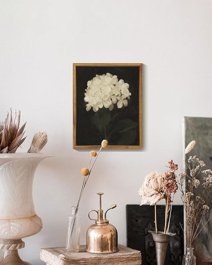 SHENIFY 8x10in Retro Hydrangeas Ball Wall Home Decor Flower Classic Prints Kitchen Bathroom Office Decor - Natural Framed