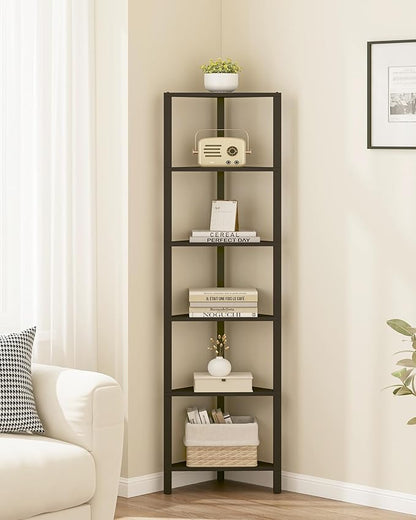 TUTOTAK Corner Shelf, 6-Tier Corner Bookshelf for Small Space, Narrow Display Corner Shelf Stand with Storage Rack, for Living Room, Bedroom, Black BS05BK006
