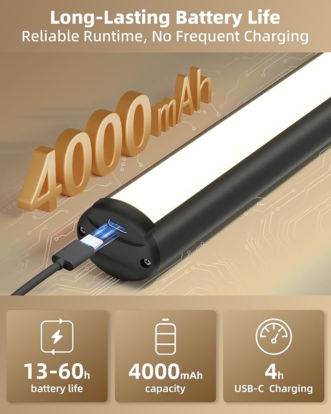 EZVALO 13Inch Wireless Picture Lights, 4000mAh Rechargeable Battery Art Lights with Remote, Dimmable 3 Color Temps LED Painting Lights for Living Room, Bedroom, Hallway (Black, 2Pack)