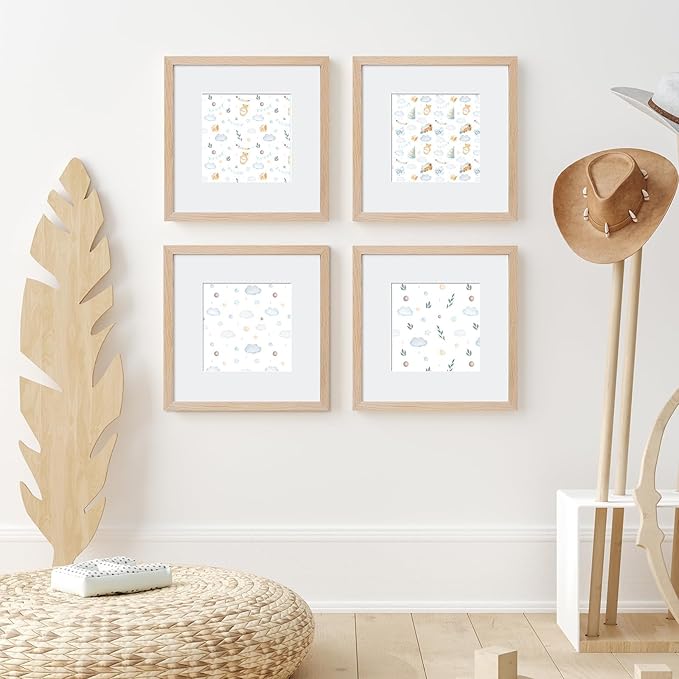 puthiac 12x12 Solid Oak Wood Picture Frame, Fits 8x8 with Mat or 12x12 Without Mat, Wall Display Only, Plexi Front, 3 Pack, Natural Oak