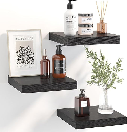 Fixwal Small Floating Shelves for Wall, 8 Inch Black Shelves Wall Mounted Shelf for Bathroom, Living Room, Bedroom, Kitchen Decor (Set of 3, 8x8)