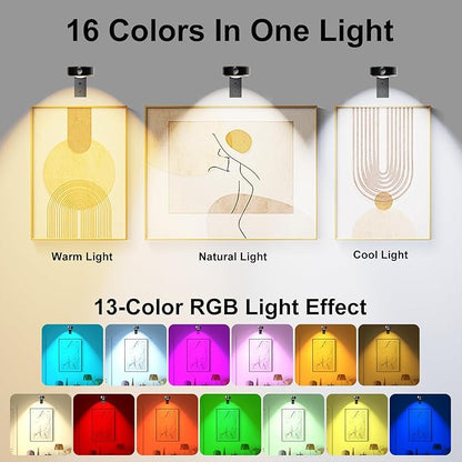 Starxing 3 Pack Picture Lights for Wall, 2000mAh Battery Magnetic Led Painting Light with Remote, Dimmable and Timer, 16 RGB Colors, Cordless Art Display Light for Wall Decor Frames (Black)