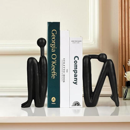 Thinker Cast Iron Bookends, Heavy-Duty Decorative Book End Stoppers for Shelves, Abstract Decor Aesthetic, Smooth Finish Book Holders for Office Decor, 1 Pair/2 Pieces, 9"