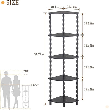 MaxSmeo Corner Shelf, 5-Tier Corner Bookshelf, Stylish Corner Storage Display Shelves for Bedroom, Bathroom, Kitchen, Living Room (Charcoal Gray)