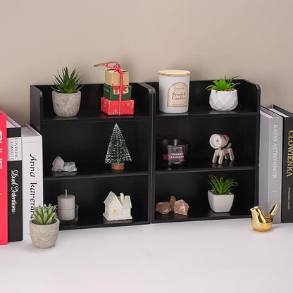 3-Tier Trinket Display Shelf for Wall or Countertop, Small Knick-Knack Rack Shelf for Collectibles, Perfume & Spice Village Organizer, Black