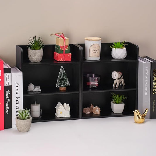 3-Tier Trinket Display Shelf for Wall or Countertop, Small Knick-Knack Rack Shelf for Collectibles, Perfume & Spice Village Organizer, Black