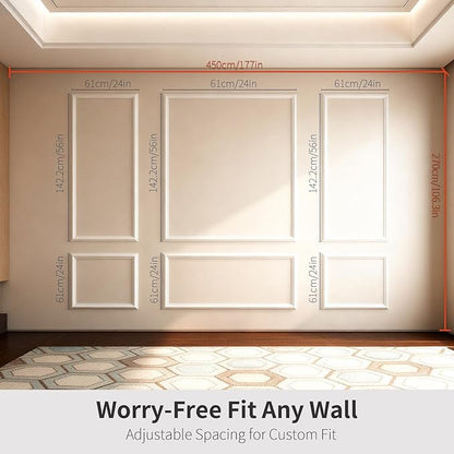 VCK Pre-Cut Wall Molding Kit, Set of 6 | 3D Ready-to-Assemble Wainscoting Panels for Accent Wall Decor | Easy DIY Installation with Glue | for Living Room & Bedroom (3 Top & 3 Bottom)