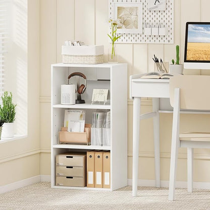 Giantex 3 Tier Bookshelf, White Bookcase 3 Shelf, Open Cube Storage Orginazer Cabinet, Multi-Functional Home Office Bedroom Furniture Display Book Shelf