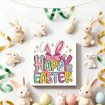Easter Decorations for Home Happy Easter Bunny Wooden Box Sign, Cute Spring Table Decor, Farmhouse Easters Desk Decorations, Easters Porch Party Supplies, Holiday Shelf Plaque for Living Room Office
