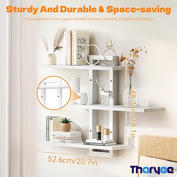 Floating Shelves for Wall Decor, 3 Tier Wall Mounted Storage Shelves, Bathroom Shelves, Decorative Hanging Storage Shelf for Living Room, Bedroom, Kitchen (White, 3 Tier)