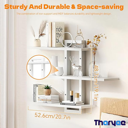 Floating Shelves for Wall Decor, 3 Tier Wall Mounted Storage Shelves, Bathroom Shelves, Decorative Hanging Storage Shelf for Living Room, Bedroom, Kitchen (White, 3 Tier)