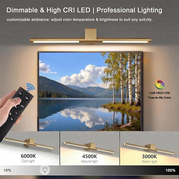 Picture Lights for Wall Battery Operated, Rechargeable Wireless Lights for Pictures on Wall with 3 Color Dimmable Remote for Painting Gallery Dartboard Poster Bedroom Frame Art Decor - Gold 16 inch
